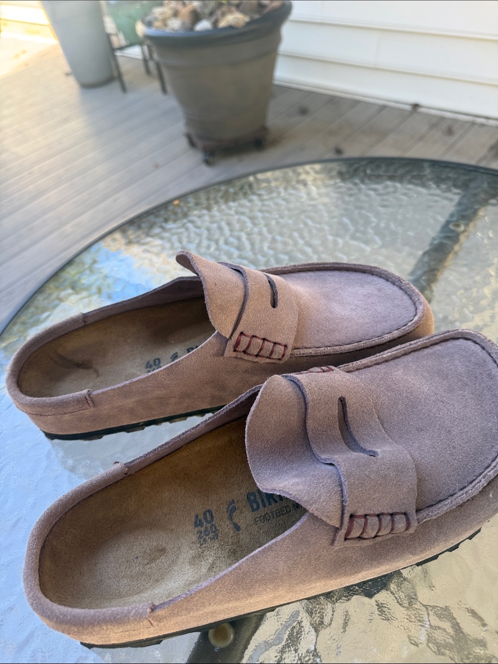 Birkenstock Suede Penny-Style Mules in Taupe